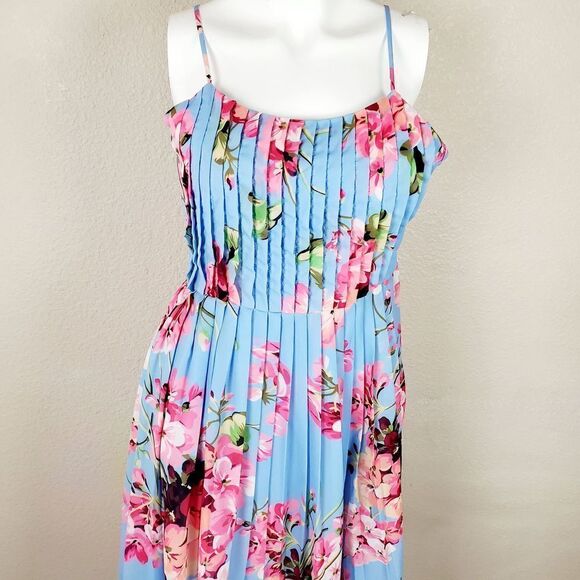 Blue Sky Pleated Floral Pattern Midi Summer Dress SALE - Picture 7 of 11